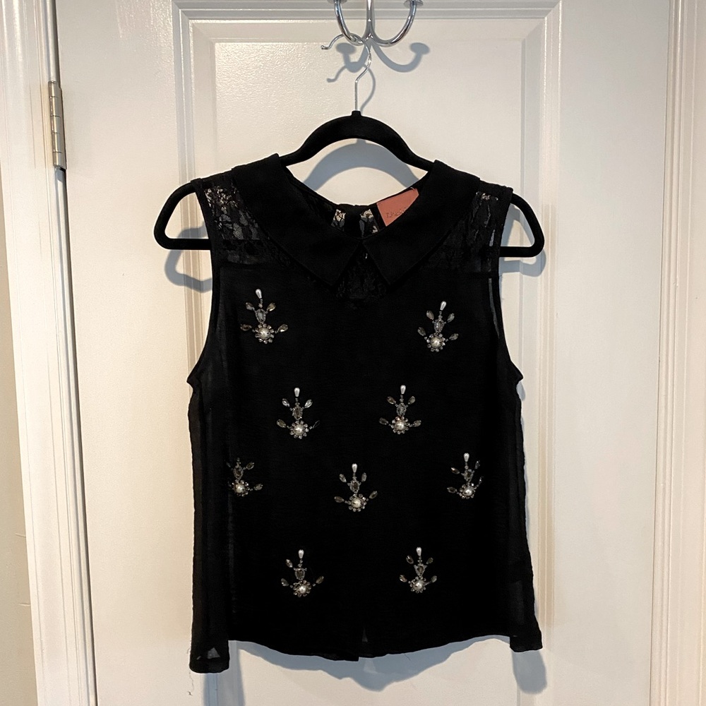 I. Madeline Sheer Beaded Lace Black Top Blouse Size Medium